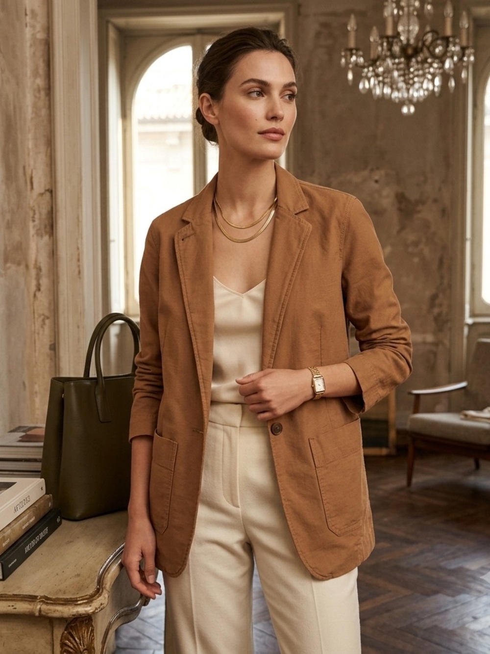 Everlane Cotton-Linen Fatigue Blazer Sz XS Walnut Brown Minimalist Chore Jacket